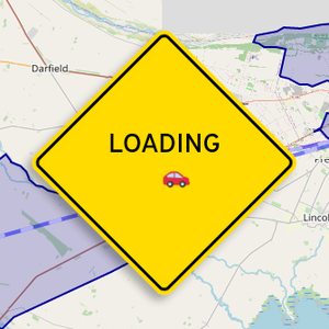 The loading popup, resembling a street sign